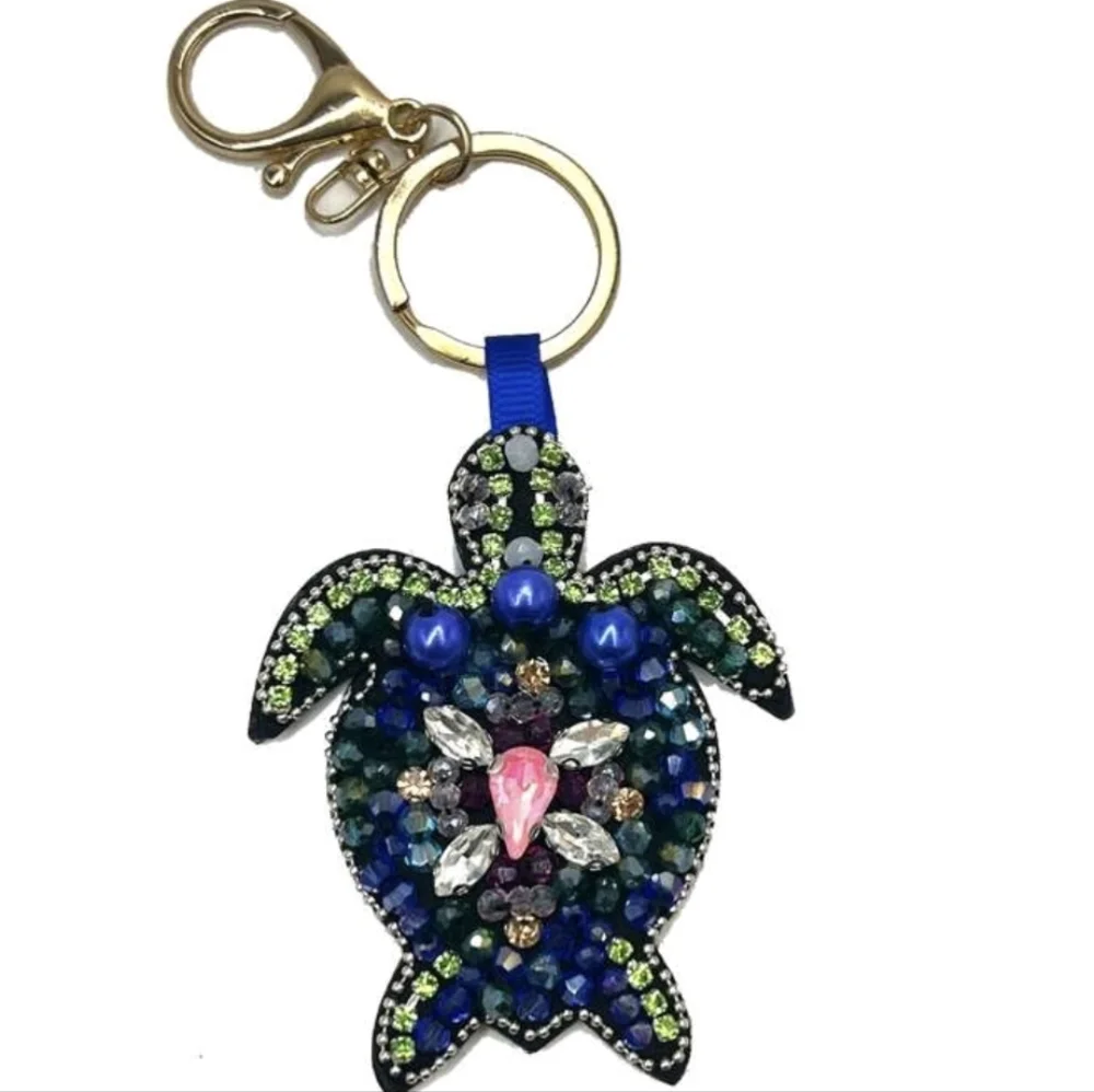 Turtle Leather/ Bead Bag Charm/ Keychain New